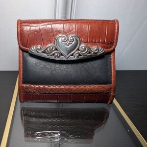 Brighton Leather Wallet in Brown and Black with Silver Heart Accent